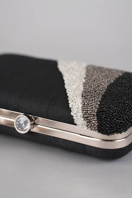 Shop Feza Bags Black Embroidery Wave Thread Clutch Online at Aza Fashions Shop_Feza Bags_Black Embroidery Wave Thread Clutch _Online_at_Aza_Fashions