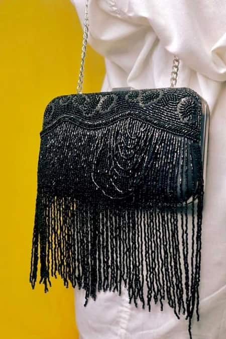 FEZA BAGS Black Embellished Cutdana Clutch 