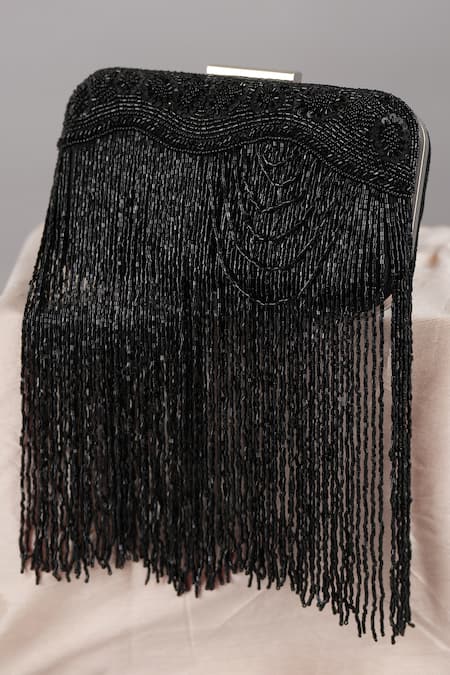 Feza Bags Black Embellished Cutdana Clutch Online at Aza Fashions Feza Bags_Black Embellished Cutdana Clutch _Online_at_Aza_Fashions