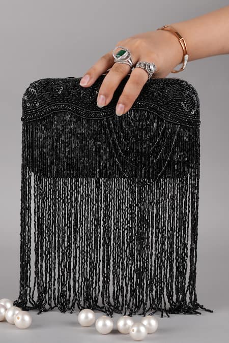 Shop Feza Bags Black Embellished Cutdana Clutch Online at Aza Fashions Shop_Feza Bags_Black Embellished Cutdana Clutch _Online_at_Aza_Fashions