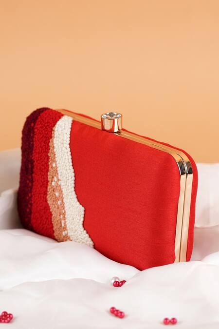 Feza Bags Red Embroidery Wave Clutch Online at Aza Fashions Feza Bags_Red Embroidery Wave Clutch _Online_at_Aza_Fashions