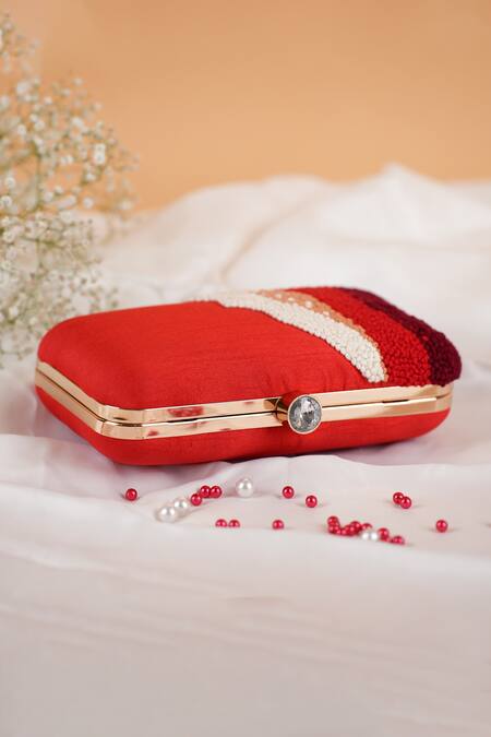 Buy Feza Bags Red Embroidery Wave Clutch Online at Aza Fashions Buy_Feza Bags_Red Embroidery Wave Clutch _Online_at_Aza_Fashions