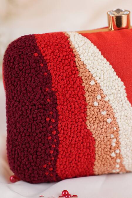 Shop Feza Bags Red Embroidery Wave Clutch Online at Aza Fashions Shop_Feza Bags_Red Embroidery Wave Clutch _Online_at_Aza_Fashions