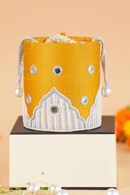 Feza Bags Mughal Applique Circular Potli Bag 