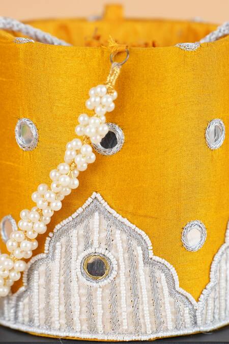 Feza Bags Yellow Applique Mughal Circular Potli Bag Online at Aza Fashions Feza Bags_Yellow Applique Mughal Circular Potli Bag _Online_at_Aza_Fashions