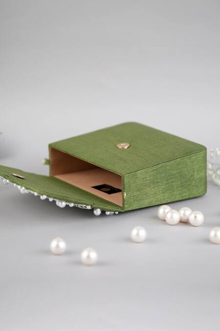 Buy Feza Bags Green Embellished Pearl Clutch Online at Aza Fashions Buy_Feza Bags_Green Embellished Pearl Clutch _Online_at_Aza_Fashions