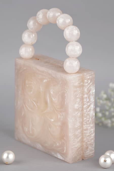 Buy_Feza Bags_White Plain Marble Effect Clutch _Online_at_Aza_Fashions