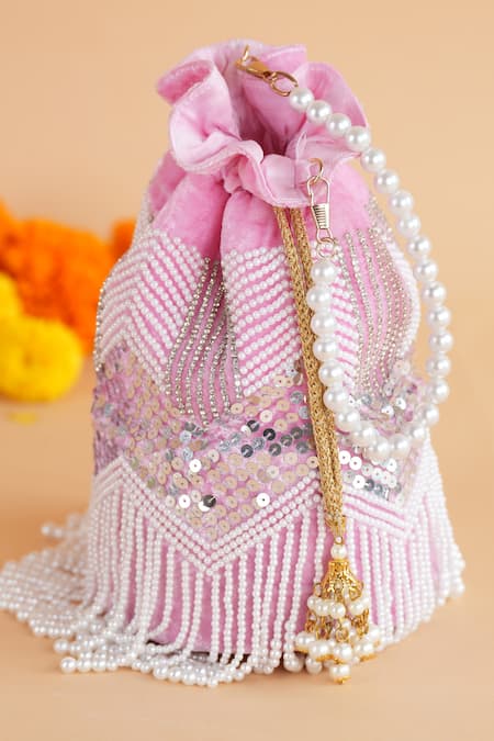 Feza Bags Sequin & Pearl Embellished Potli Bag 