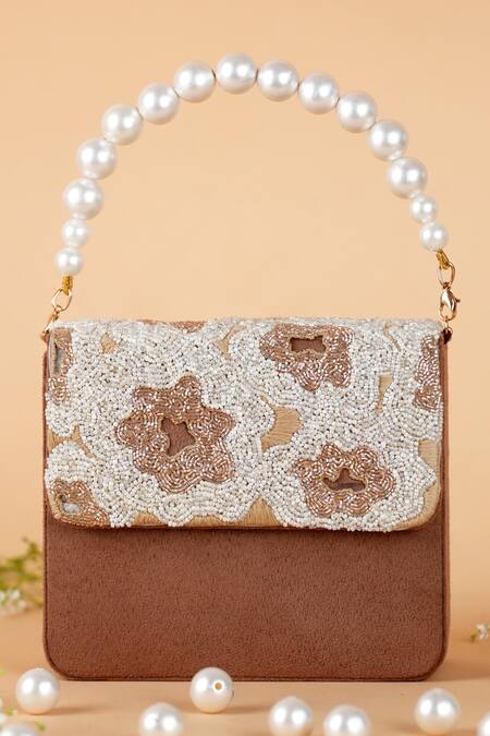 Feza Bags Brown Embellished Floral Bloom Clutch Online at Aza Fashions Feza Bags_Brown Embellished Floral Bloom Clutch _Online_at_Aza_Fashions
