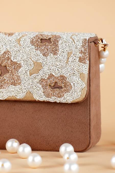 Buy Feza Bags Brown Embellished Floral Bloom Clutch Online at Aza Fashions Buy_Feza Bags_Brown Embellished Floral Bloom Clutch _Online_at_Aza_Fashions