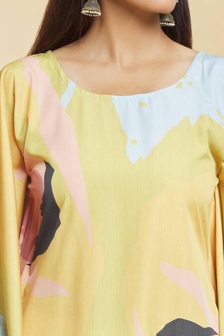 Buy Samyukta Singhania Yellow Polyester Gota Patti Round Neck Retro Blossom Print Kurta With Palazzo Online at Aza Fashions Buy_Samyukta Singhania_Yellow Polyester Gota Patti Round Neck Retro Blossom Print Kurta With Palazzo_Online_at_Aza_Fashions