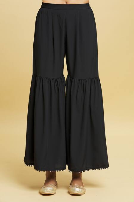 Shop Samyukta Singhania Black Net, Polyester Glitter Round Neck Dimension Print Kurti Sharara Set Online at Aza Fashions Shop_Samyukta Singhania_Black Net, Polyester Glitter Round Neck Dimension Print Kurti Sharara Set_Online_at_Aza_Fashions