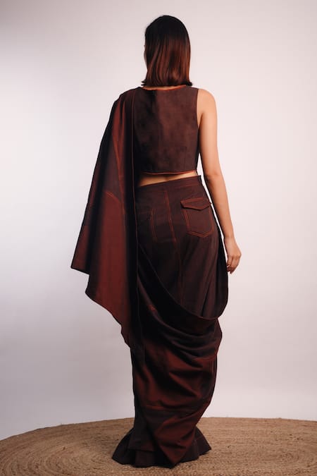 Diksha Khanna Patchwork Panel Pre-Stitched Saree With Blouse 