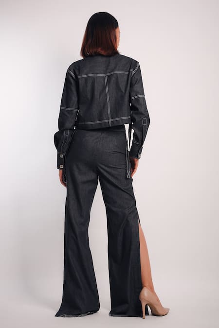 Diksha Khanna Ruched Crop Shirt With Side Slit Pant 