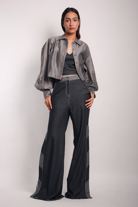 DIKSHA KHANNA Crop Shirt With Side Slit Pant 