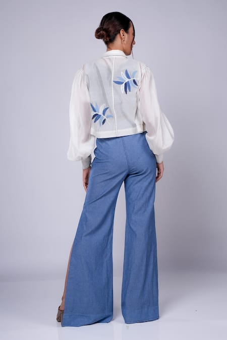 Diksha Khanna Floral Applique Crop Shirt & Side Slit Pant 