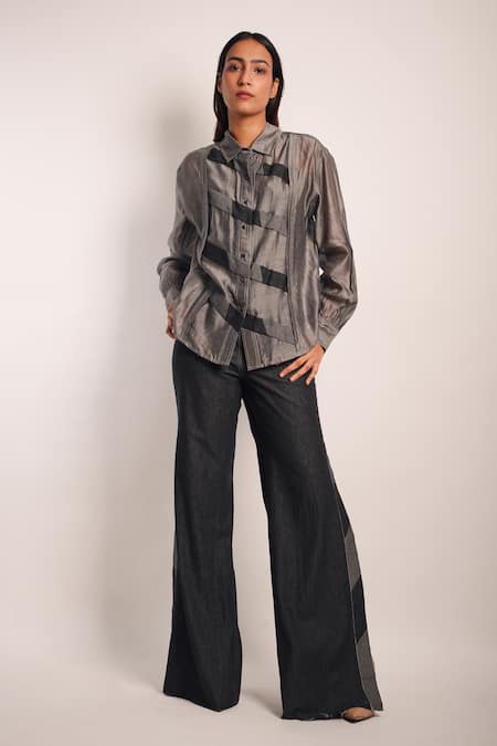 DIKSHA KHANNA Placed Stripe Shirt With Pant 