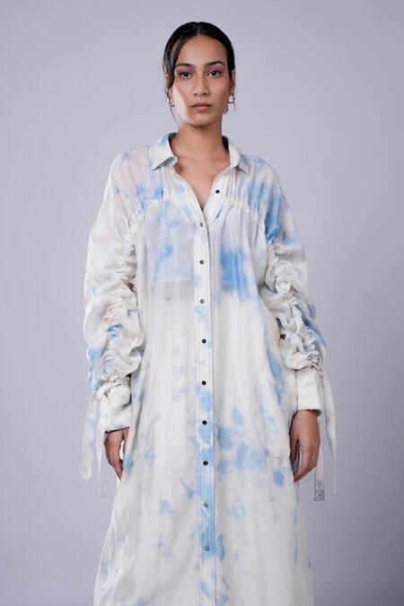 Buy_Diksha Khanna_Blue Silk, Cotton Tie-dye Pattern Robe With Top _Online_at_Aza_Fashions