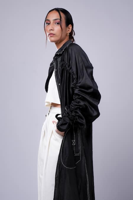 Buy_Diksha Khanna_Black Silk, Cotton Solid Robe With Top _Online_at_Aza_Fashions