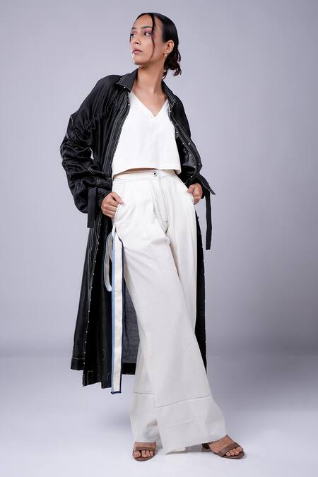 Shop_Diksha Khanna_Black Silk, Cotton Solid Robe With Top _Online_at_Aza_Fashions