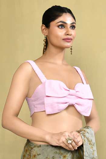 Buy_Nazaakat By Samara Singh_Pink Cotton, Lining Polyester Sweetheart Neck Double Bow Mania Blouse_Online_at_Aza_Fashions