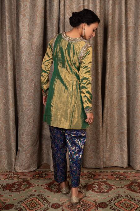 Atelier Shikaarbagh_Green , Organza, Brocade Embroidery Collared Kurta Pant Set _Online_at_Aza_Fashions