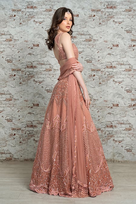 Richa Jaisinghani Label Applique & Pearl Embroidered Bridal Lehenga Set 