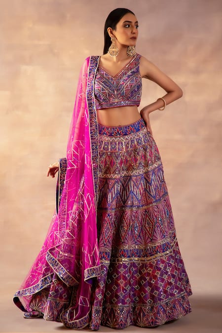 Buy Laxmishriali Purple Leatherette, Net, Silk Beads, Sequins, Pearls Geometric Print Lehenga Set Online at Aza Fashions Buy_Laxmishriali_Purple Leatherette, Net, Silk Beads, Sequins, Pearls Geometric Print Lehenga Set _Online_at_Aza_Fashions