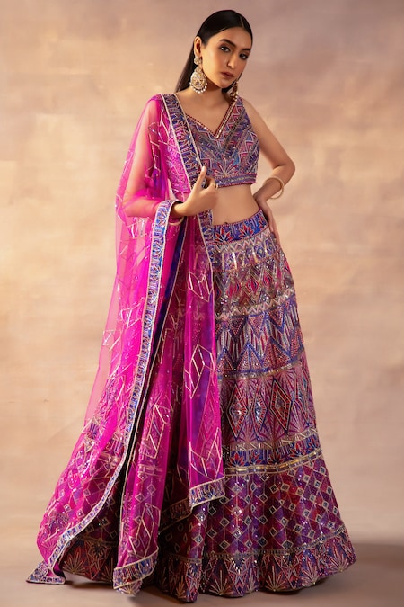 Buy Mauve Net Wedding Wear Sequinned Lehenga Choli Online From Wholesale  Salwar.