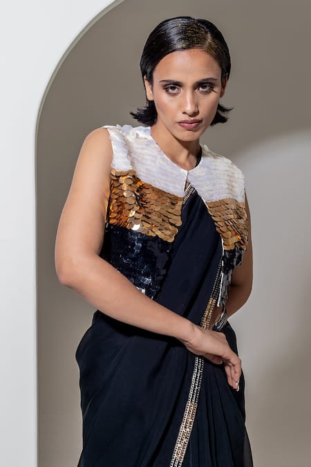 Kusmi Black Cotton Sequins Round Neck Hand Embroidered Jacket Online at Aza Fashions Kusmi_Black Cotton Sequins Round Neck Hand Embroidered Jacket _Online_at_Aza_Fashions