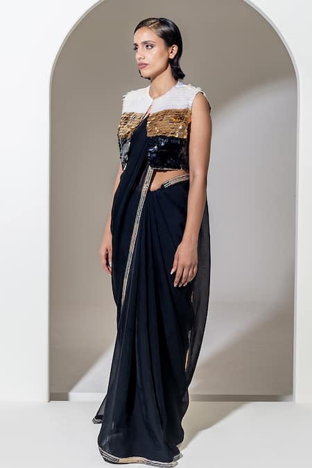 Buy Kusmi Black Cotton Sequins Round Neck Hand Embroidered Jacket Online at Aza Fashions Buy_Kusmi_Black Cotton Sequins Round Neck Hand Embroidered Jacket _Online_at_Aza_Fashions