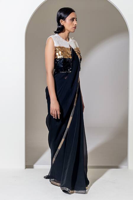 Shop Kusmi Black Cotton Sequins Round Neck Hand Embroidered Jacket Online at Aza Fashions Shop_Kusmi_Black Cotton Sequins Round Neck Hand Embroidered Jacket _Online_at_Aza_Fashions