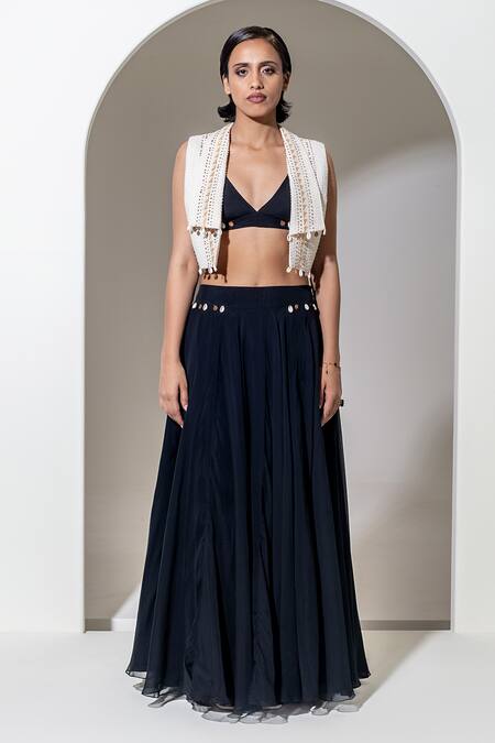 Kusmi Black Organza Beads Embroidered Flared Skirt Online at Aza Fashions Kusmi_Black Organza Beads Embroidered Flared Skirt _Online_at_Aza_Fashions