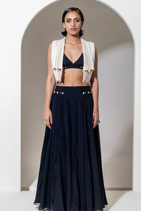 Buy Kusmi Black Organza Beads Embroidered Flared Skirt Online at Aza Fashions Buy_Kusmi_Black Organza Beads Embroidered Flared Skirt _Online_at_Aza_Fashions