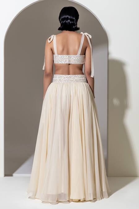 Shop_Kusmi_Ivory Organza Sequins, Embroidery Skirt _at_Aza_Fashions