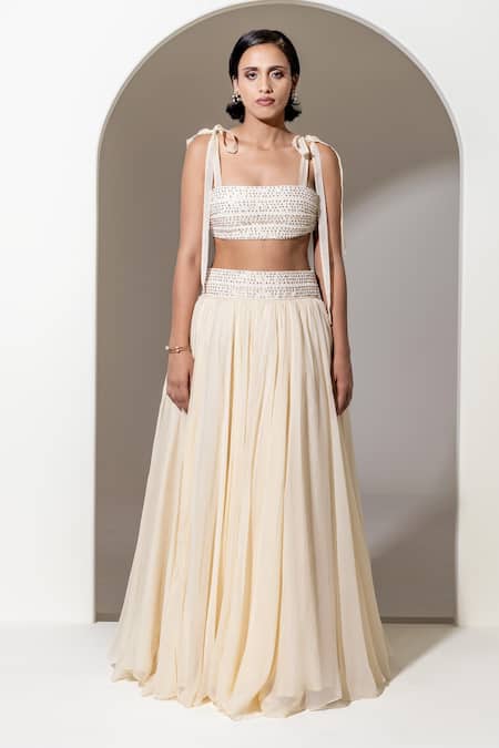 Buy_Kusmi_Ivory Organza Sequins, Embroidery Skirt _Online_at_Aza_Fashions
