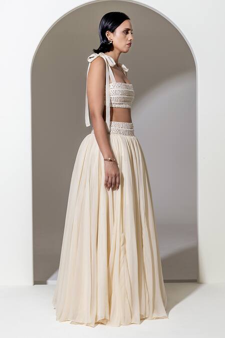 Shop_Kusmi_Ivory Organza Sequins, Embroidery Skirt _Online_at_Aza_Fashions