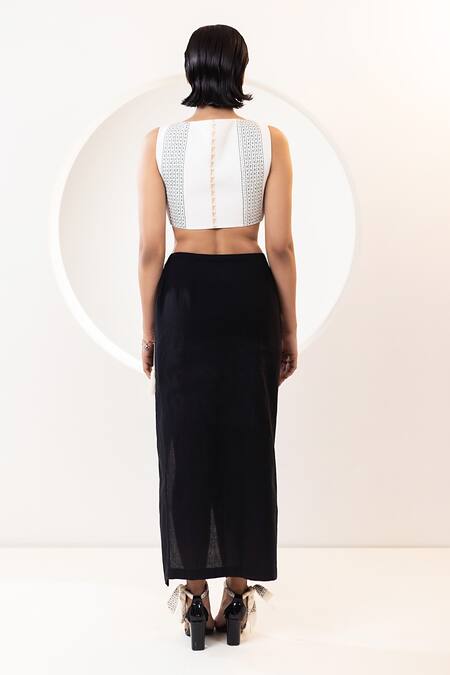 Shop_Kusmi_Black Handloom Cotton Wrapover Solid Skirt _at_Aza_Fashions
