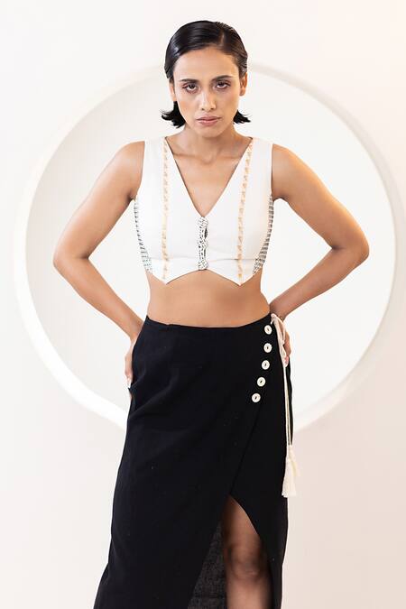 Kusmi_Black Handloom Cotton Wrapover Solid Skirt _Online_at_Aza_Fashions