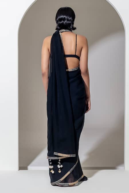 Kusmi Sequin & Bead Embroidered Saree With Unstitched Blouse Piece 