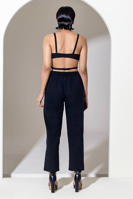 Shop_Kusmi_Black Cotton Sequins Sweetheart Neck Embroidered Bralette _at_Aza_Fashions