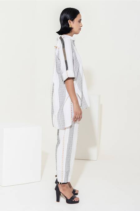 Buy Kusmi Ivory Cotton Sequins Mandarin Collar Button Down Embellished Shirt Online at Aza Fashions Buy_Kusmi_Ivory Cotton Sequins Mandarin Collar Button Down Embellished Shirt _Online_at_Aza_Fashions