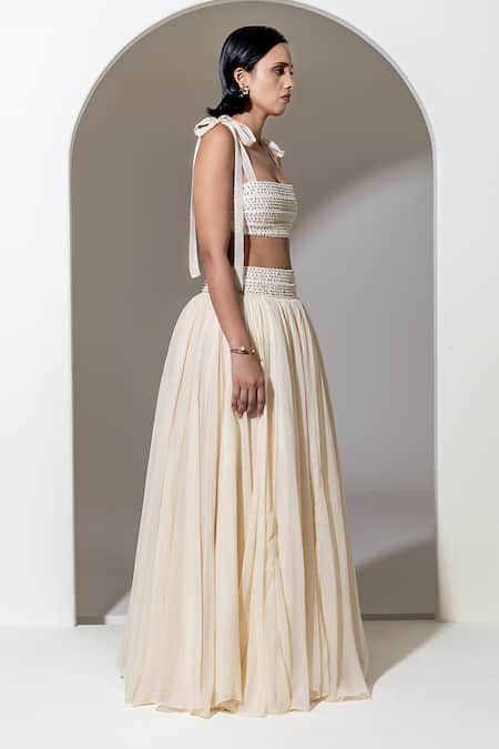 Buy Kusmi Ivory Organza Embroidery Square Neck Embellished Bralette Online at Aza Fashions Buy_Kusmi_Ivory Organza Embroidery Square Neck Embellished Bralette _Online_at_Aza_Fashions