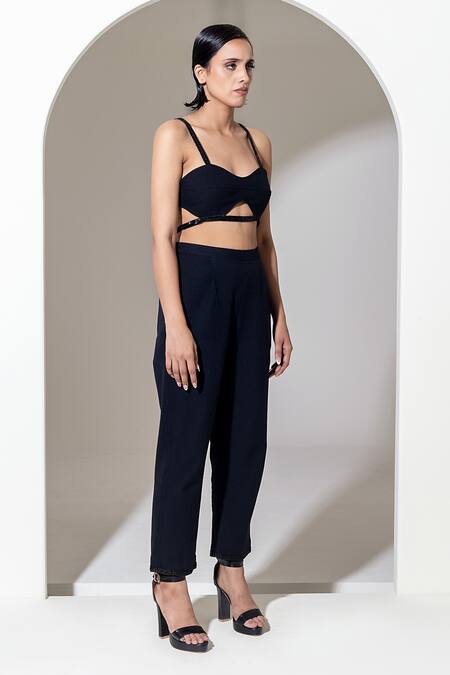 Shop_Kusmi_Black 100% Handwoven Cotton Embroidered Sequin And Bead Hem Pant _Online_at_Aza_Fashions