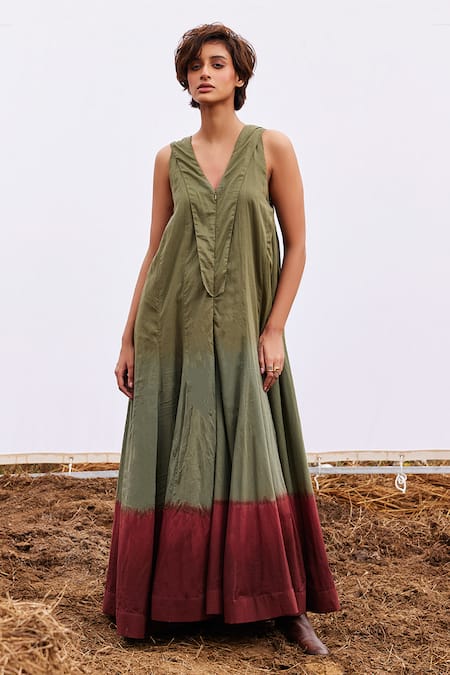 Kharakapas Sage Green Cotton Mul Jumpsuit 