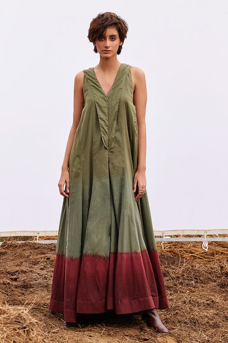 Kharakapas Sage Green Cotton Mul Jumpsuit 