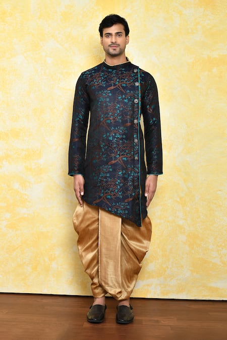 Buy_Arihant Rai Sinha_Multi Color Jacquard, Silk Asymmetric Kurta And Dhoti Pant Set _Online_at_Aza_Fashions