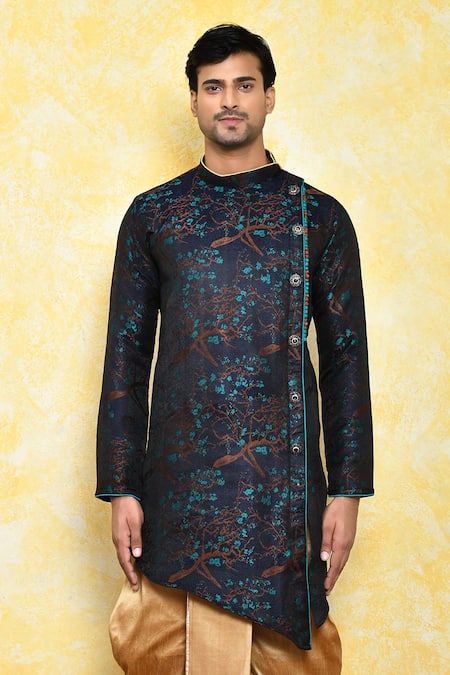 Shop_Arihant Rai Sinha_Multi Color Jacquard, Silk Asymmetric Kurta And Dhoti Pant Set _Online_at_Aza_Fashions