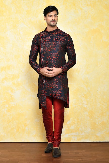 Arihant Rai Sinha Asymmetric Band Collar Kurta & Churidar Set 