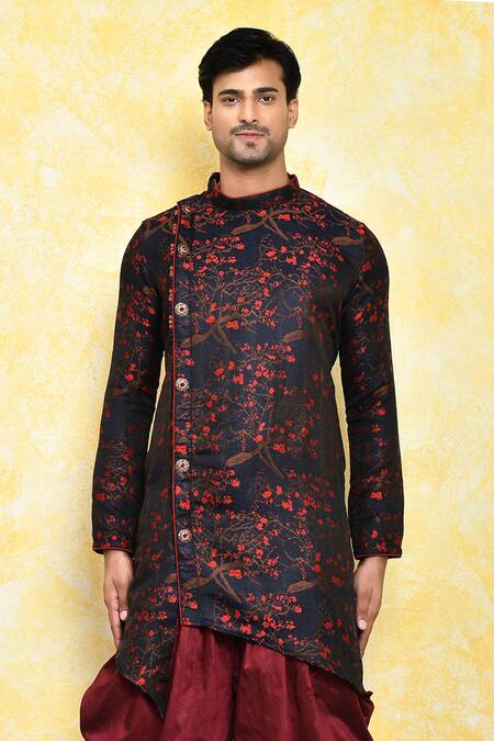 Buy_Arihant Rai Sinha_Multi Color Jacquard, Silk Asymmetric Kurta And Dhoti Pant Set _Online_at_Aza_Fashions